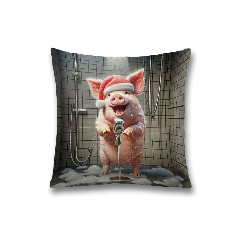 Изображение товара Декоративная наволочка на молнии JoyArty Поющая хрюшка 45x45 см новогодняя