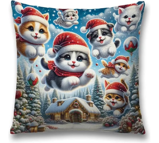 Изображение товара Декоративная наволочка на молнии JoyArty Рождественские котики 45x45 см, серия Новый год и Рождество sl_sd3880