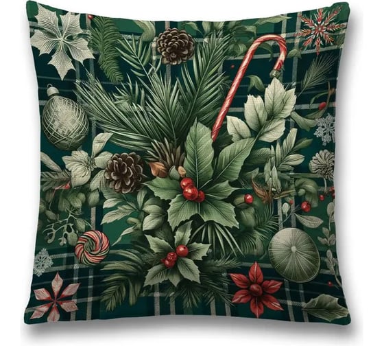 Изображение товара Декоративная наволочка на молнии JoyArty Клетчатая композиция 45x45 см, серия Новый год и Рождество sl_sd3912