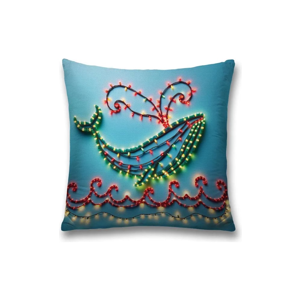 Изображение товара Декоративная наволочка на молнии JoyArty Кит в огоньках 45x45 см Новогодний дизайн