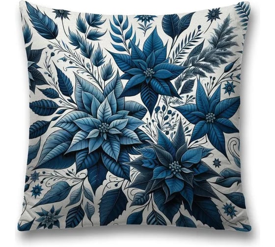 Изображение товара Декоративная наволочка на молнии JoyArty Синяя листва 45x45 см, серия Новый год и Рождество sl_sd3915