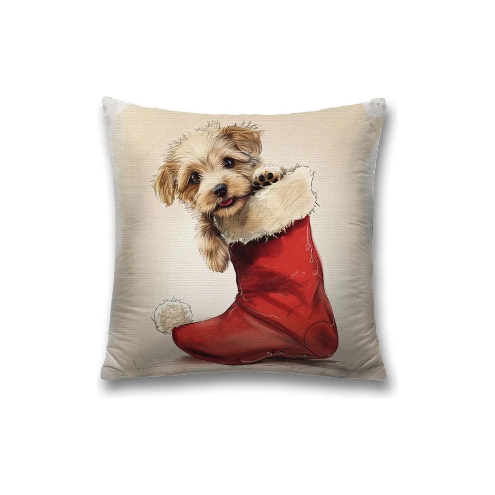 Изображение товара Наволочка JoyArty Щенок в валенке 45x45 см Новогодняя