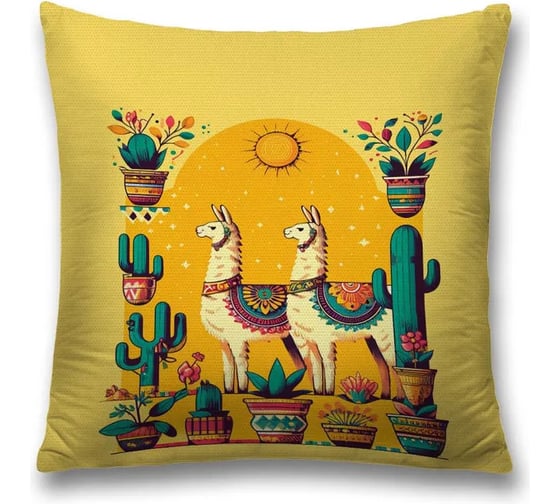 Изображение товара Декоративная наволочка на молнии JoyArty Лама с кактусом 45x45 см sl_sd3440