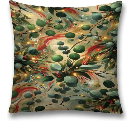 Изображение товара Декоративная наволочка на молнии JoyArty Листья в огоньках 45x45 см, серия Новый год и Рождество sl_sd3948