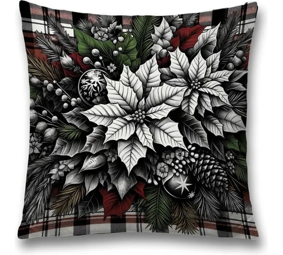 Изображение товара Декоративная наволочка на молнии JoyArty Серые цветы 45x45 см, серия Новый год и Рождество sl_sd3906