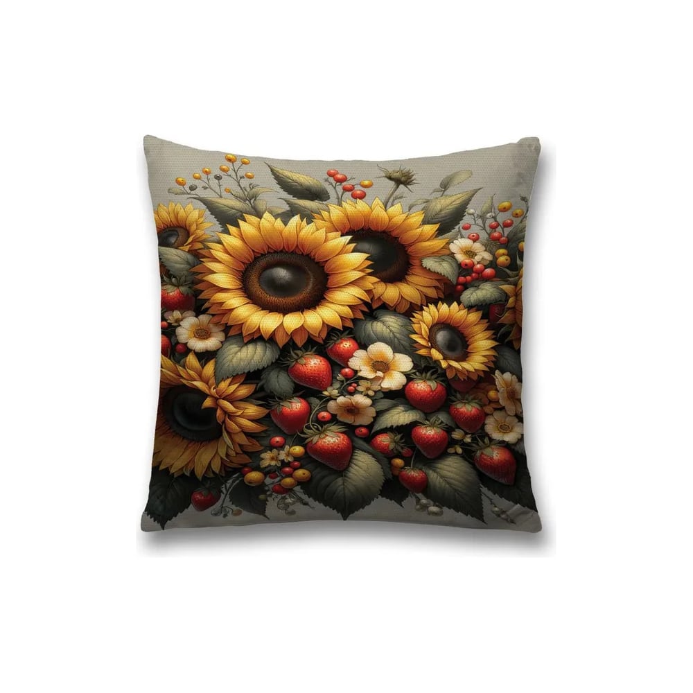 Изображение товара Декоративная наволочка JoyArty 45x45 см с изображением клубники и подсолнухов