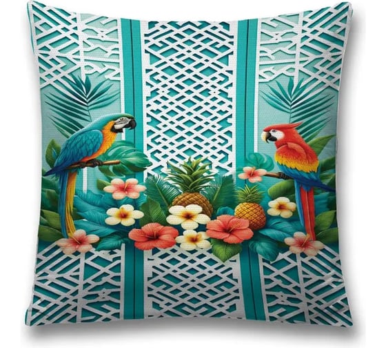 Изображение товара Декоративная наволочка на молнии JoyArty Тропические попугаи 45x45 см sl_sd3415