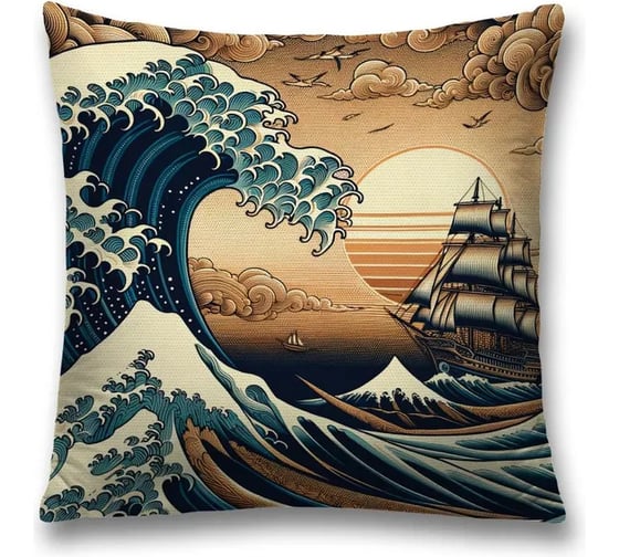 Изображение товара Декоративная наволочка на молнии JoyArty Корабль на закате 45x45 см sl_sd3587