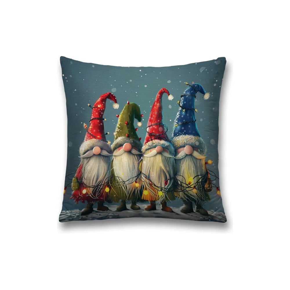 Изображение товара Декоративная наволочка на молнии JoyArty Гномы с гирляндой 45х45 см новогодняя