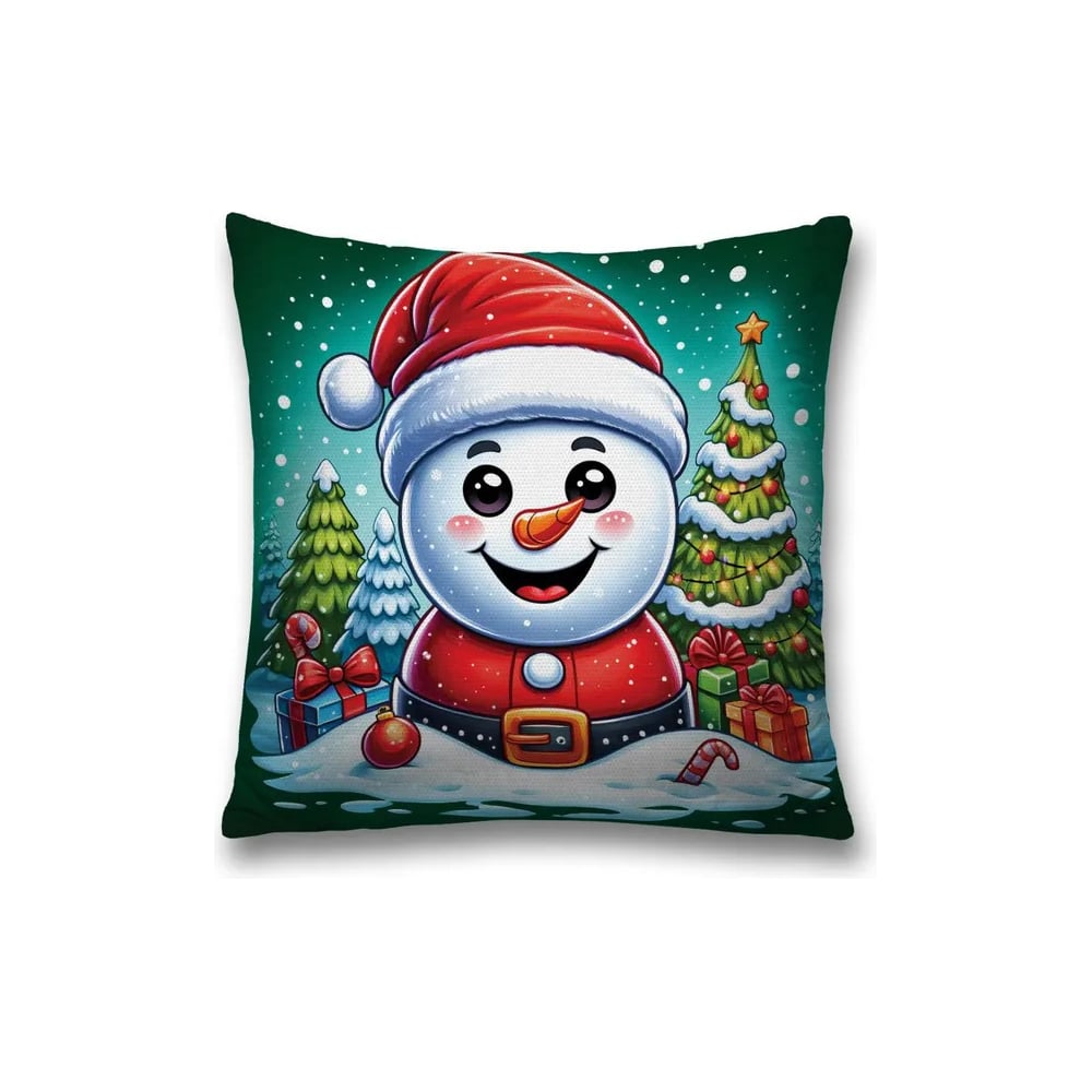 Изображение товара Декоративная наволочка на молнии JoyArty Снеговик с подарками 45x45 см, серия Новый год и Рождество sl_sd3927