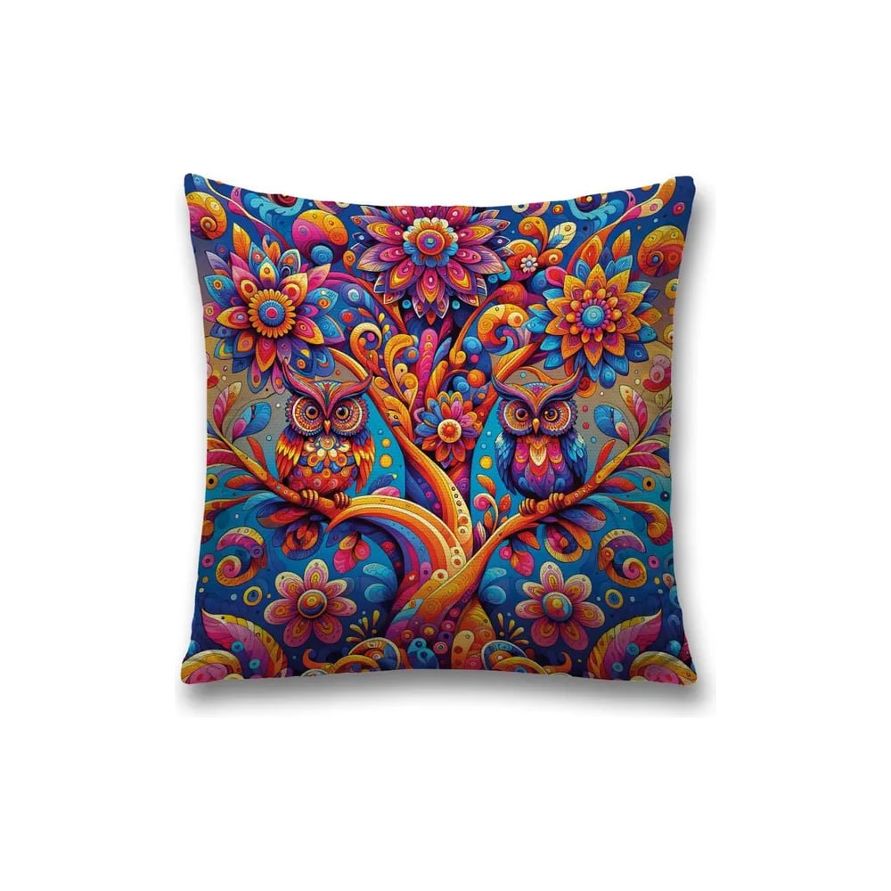 Изображение товара Декоративная наволочка на молнии JoyArty цветные совы 45x45 см