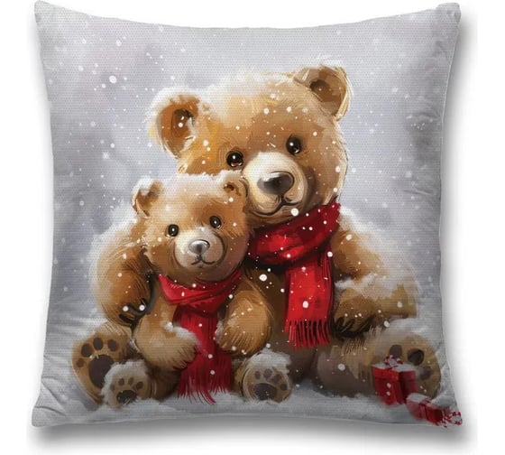 Изображение товара Декоративная наволочка на молнии JoyArty Снежные мишки 45x45 см, серия Новый год и Рождество sl_sd3975