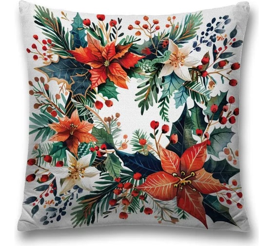 Изображение товара Декоративная наволочка на молнии JoyArty Лиственный венок 45x45 см, серия Новый год и Рождество sl_sd3994
