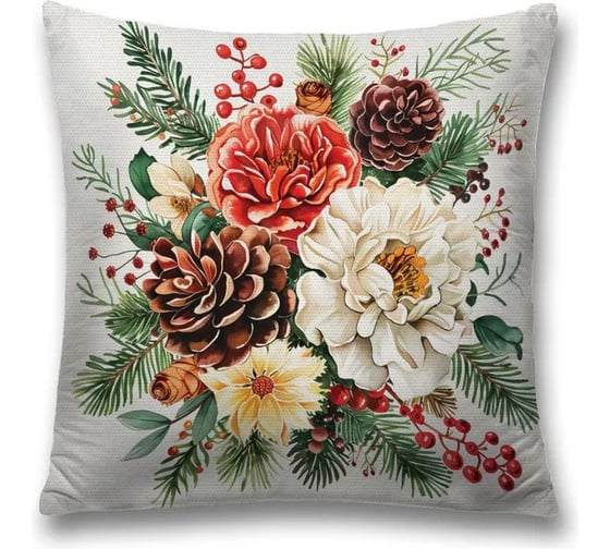Изображение товара Декоративная наволочка на молнии JoyArty Букет с шишками 45x45 см, серия Новый год и Рождество sl_sd3995