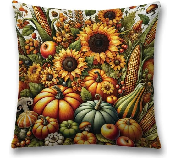 Изображение товара Декоративная наволочка на молнии JoyArty Тыквенный сбор 45x45 см sl_sd4023