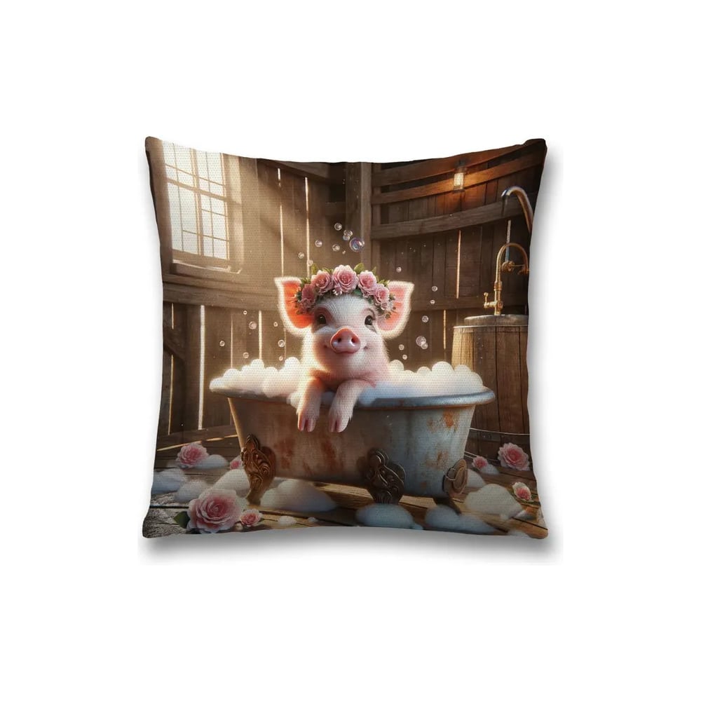 Изображение товара Декоративная наволочка на молнии JoyArty Хрюша с розами 45x45 см