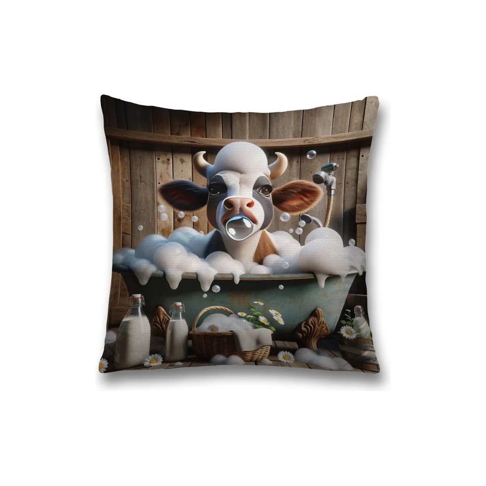 Изображение товара Декоративная наволочка на молнии JoyArty Коровка в ванной 45x45 см sl_sd3536