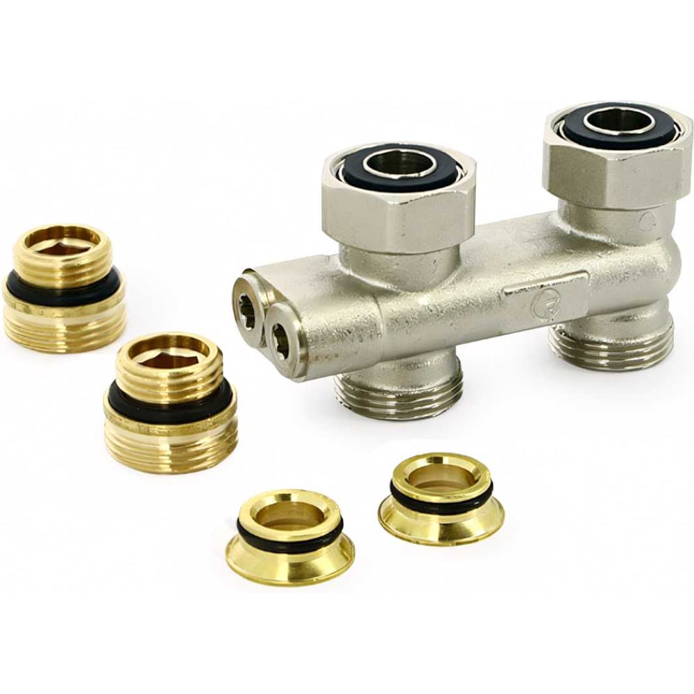 Изображение товара Прямой радиаторный узел Uni-Fitt перекрёстный НВ 3/4" х 3/4"ЕК с вентилями ниппелями и адаптерами