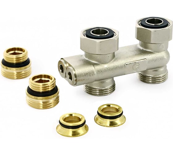 Изображение товара Прямой узел Uni-Fitt перекрёстный, НВ 3/4" х 3/4"ЕК, радиаторный, с вентилями, ниппелями и адаптерами 196N3011