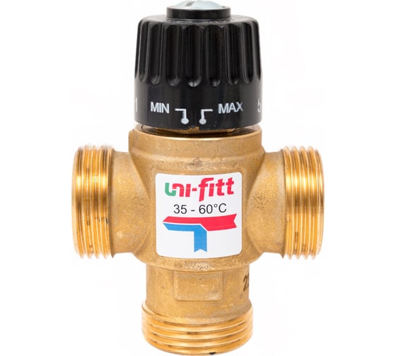 Изображение товара Термосмесительный клапан Uni-Fitt Н 1" 35-60 С, смешение боковое, латунный 351G3140