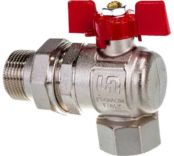 Изображение товара Угловой кран Uni-Fitt НВ 1" с разъемным соединением, полнопроходной, бабочка 133T4000