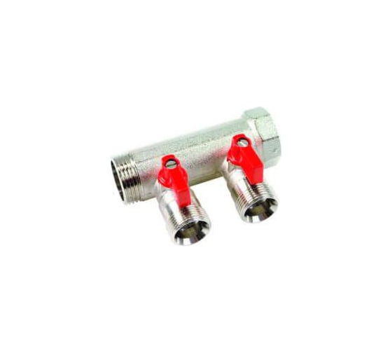 Изображение товара Коллектор с красными шаровыми кранами HENCO 3/4"НР под евроконус, 3/4"-2xEK14,16,18,20 VB050502-ROOD