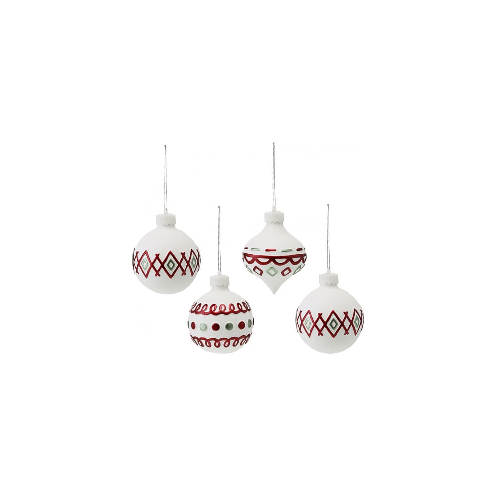 Изображение товара Набор елочных украшений Tkano Festive embroidery из фарфора с подсветкой 4 шт