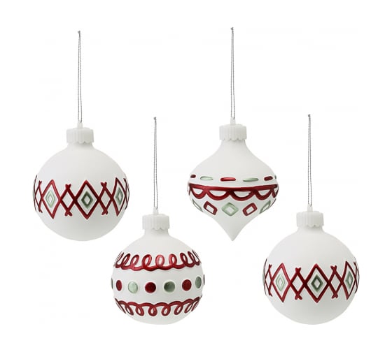 Изображение товара Набор елочных украшений Tkano Festive embroidey, с подсветкой, из коллекции New Year Essential, 4 шт. TK24-NY_DEC0023