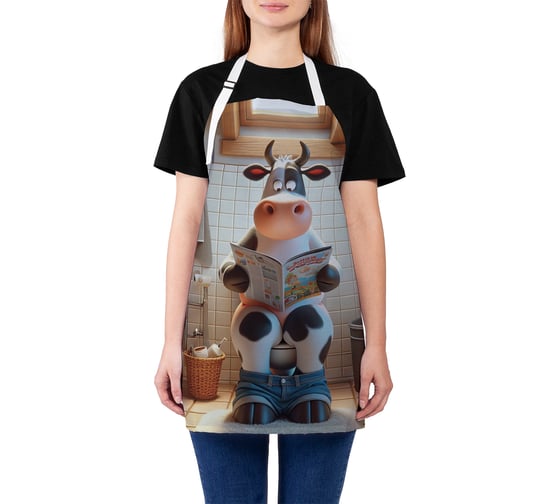 Изображение товара Фартук кухонный JoyArty Корова читает, универсальный размер, для женщин и мужчин, ap_sd3473