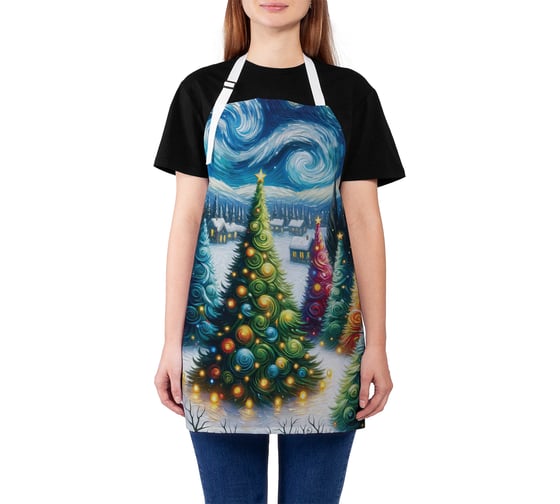 Изображение товара Фартук кухонный JoyArty Нарядные елки, универсальный размер, для женщин и мужчин, серия Новый год и Рождество ap_sd3892