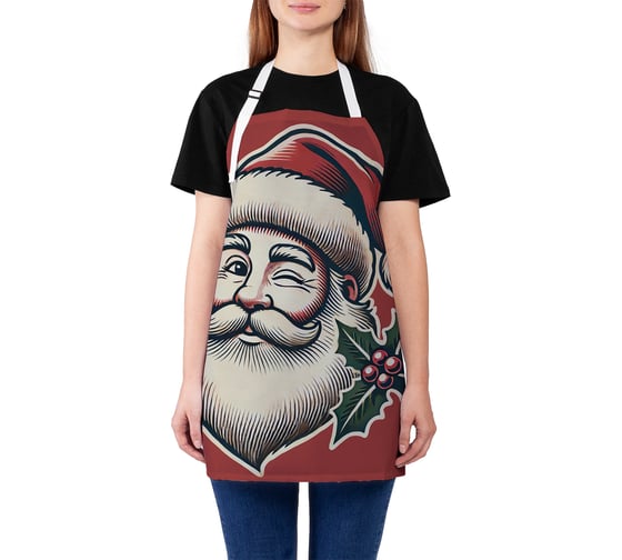 Изображение товара Фартук кухонный JoyArty Счастливый Дед Мороз, универсальный размер, для женщин и мужчин, серия Новый год и Рождество ap_sd3955