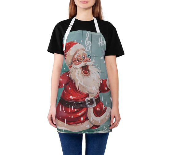 Изображение товара Фартук кухонный JoyArty Поющий Дед Мороз, универсальный размер, для женщин и мужчин, серия Новый год и Рождество ap_sd4001