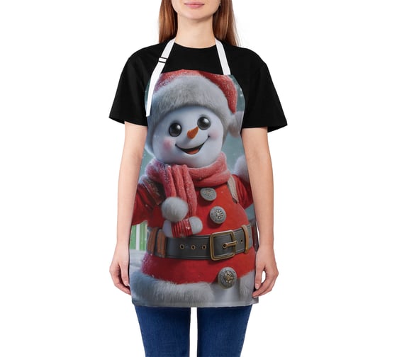 Изображение товара Фартук кухонный JoyArty Счастливый снеговик, универсальный размер, для женщин и мужчин, серия Новый год и Рождество ap_sd3928