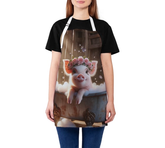 Изображение товара Фартук кухонный JoyArty Хрюша с розами, универсальный размер, для женщин и мужчин, ap_sd3576