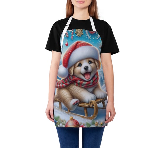 Изображение товара Фартук кухонный JoyArty Счастливый щенок, универсальный размер, для женщин и мужчин, серия Новый год и Рождество ap_sd3862