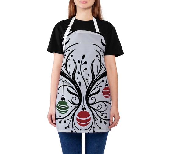 Изображение товара Фартук кухонный JoyArty Древо в украшениях, универсальный размер, для женщин и мужчин, серия Новый год и Рождество ap_sd3962