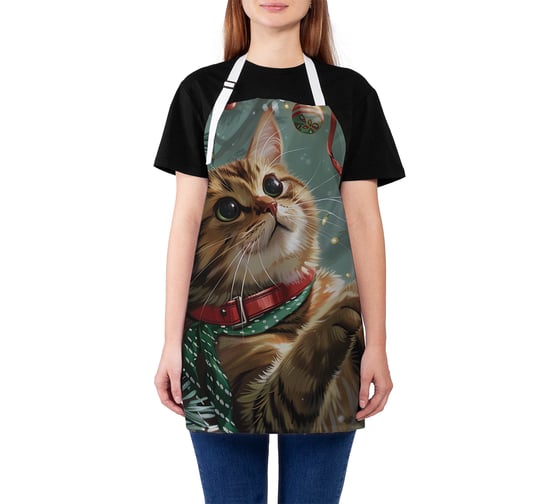 Изображение товара Фартук кухонный JoyArty Играющий котик, универсальный размер, для женщин и мужчин, серия Новый год и Рождество ap_sd3980