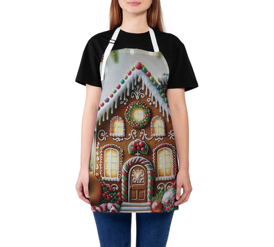 Изображение товара Фартук кухонный JoyArty Пряничный домик, универсальный размер, для женщин и мужчин, серия Новый год и Рождество ap_sd3882