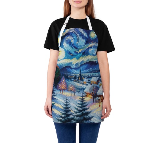 Изображение товара Фартук кухонный JoyArty Праздничная ночь, универсальный размер, для женщин и мужчин, серия Новый год и Рождество ap_sd3891