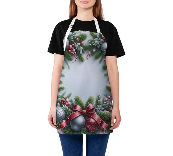 Изображение товара Фартук кухонный JoyArty Праздничный венок, универсальный размер, для женщин и мужчин, серия Новый год и Рождество ap_sd3950