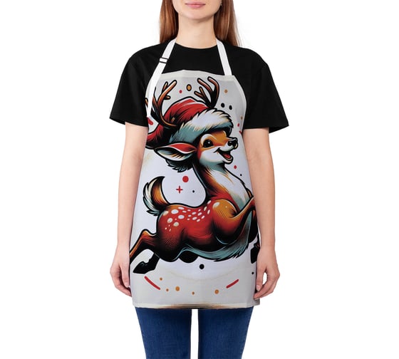 Изображение товара Фартук кухонный JoyArty Радостный олень, универсальный размер, для женщин и мужчин, серия Новый год и Рождество ap_sd3883