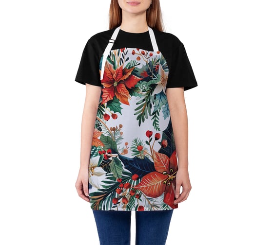Изображение товара Фартук кухонный JoyArty Лиственный венок, универсальный размер, для женщин и мужчин, серия Новый год и Рождество ap_sd3994