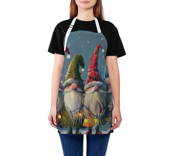 Изображение товара Фартук кухонный JoyArty Гномы с гирляндой, универсальный размер, для женщин и мужчин, серия Новый год и Рождество ap_sd4005