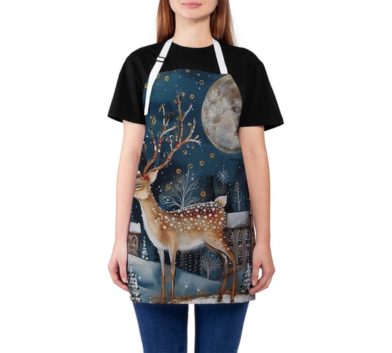 Изображение товара Фартук кухонный JoyArty Олень под луной, универсальный размер, для женщин и мужчин, серия Новый год и Рождество ap_sd3987