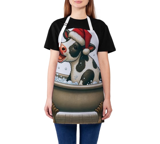 Изображение товара Фартук кухонный JoyArty Радостная корова, универсальный размер, для женщин и мужчин, серия Новый год и Рождество ap_sd3873