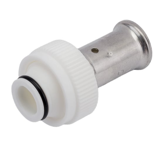 Изображение товара Пресс фитинг с накидной гайкой под евроконус HENCO ПВДФ пресс, белый, 16x3/4" 19PKW-1605