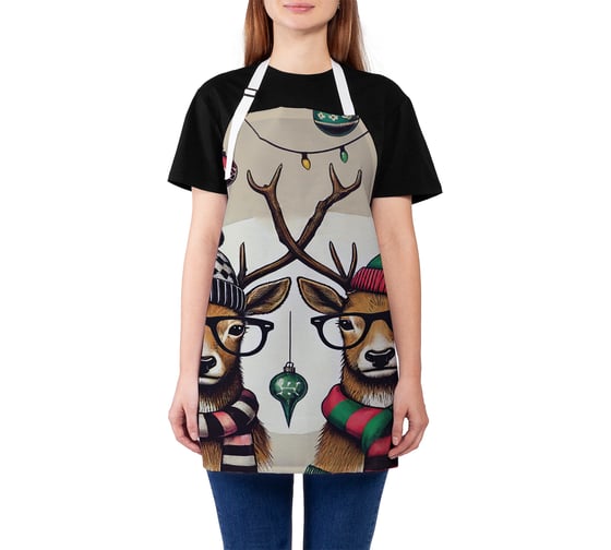 Изображение товара Фартук кухонный JoyArty Олени на празднике, универсальный размер, для женщин и мужчин, серия Новый год и Рождество ap_sd3960
