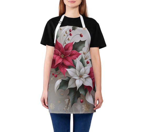 Изображение товара Фартук кухонный JoyArty Лиственные цветы, универсальный размер, для женщин и мужчин, серия Новый год и Рождество ap_sd3907