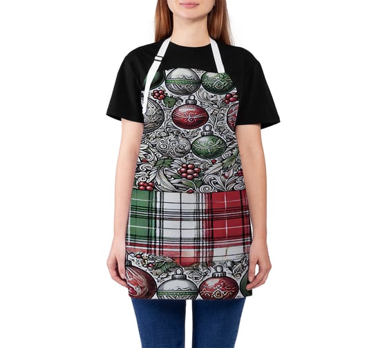 Изображение товара Фартук кухонный JoyArty Игрушки на ель, универсальный размер, для женщин и мужчин, серия Новый год и Рождество ap_sd3940