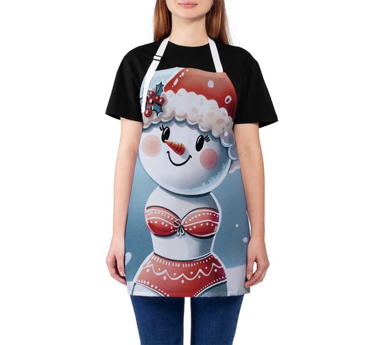 Изображение товара Фартук кухонный JoyArty Снеговик бикини, универсальный размер, для женщин и мужчин, серия Новый год и Рождество ap_sd3877